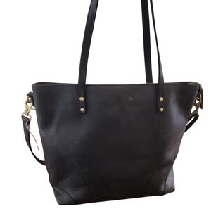 S-Zone Leather Black Work Computer Tote Bag EUC